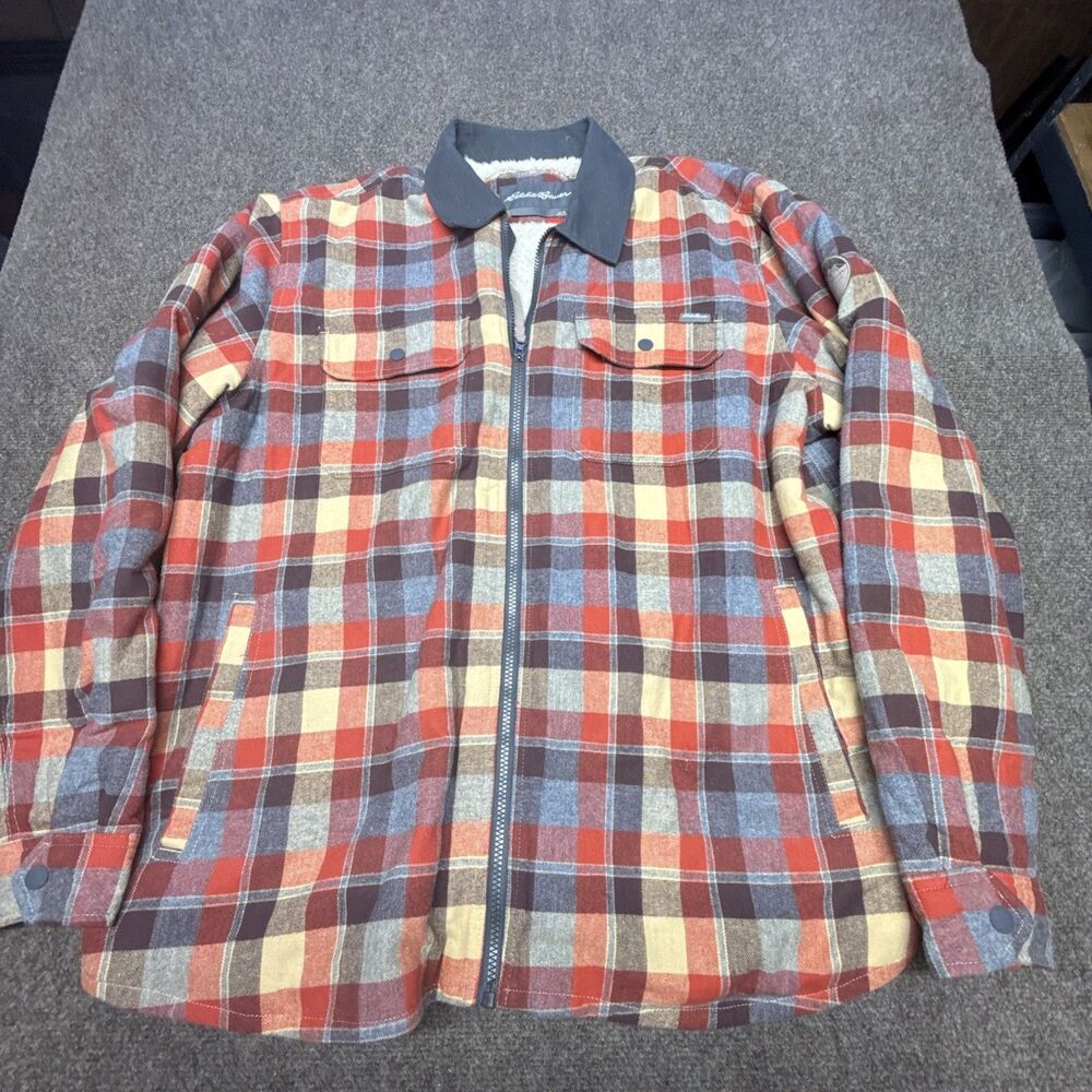 Eddie Bauer Faux Sherling Lined Brushed Flannel Shirt Jacket Mens Size XL
